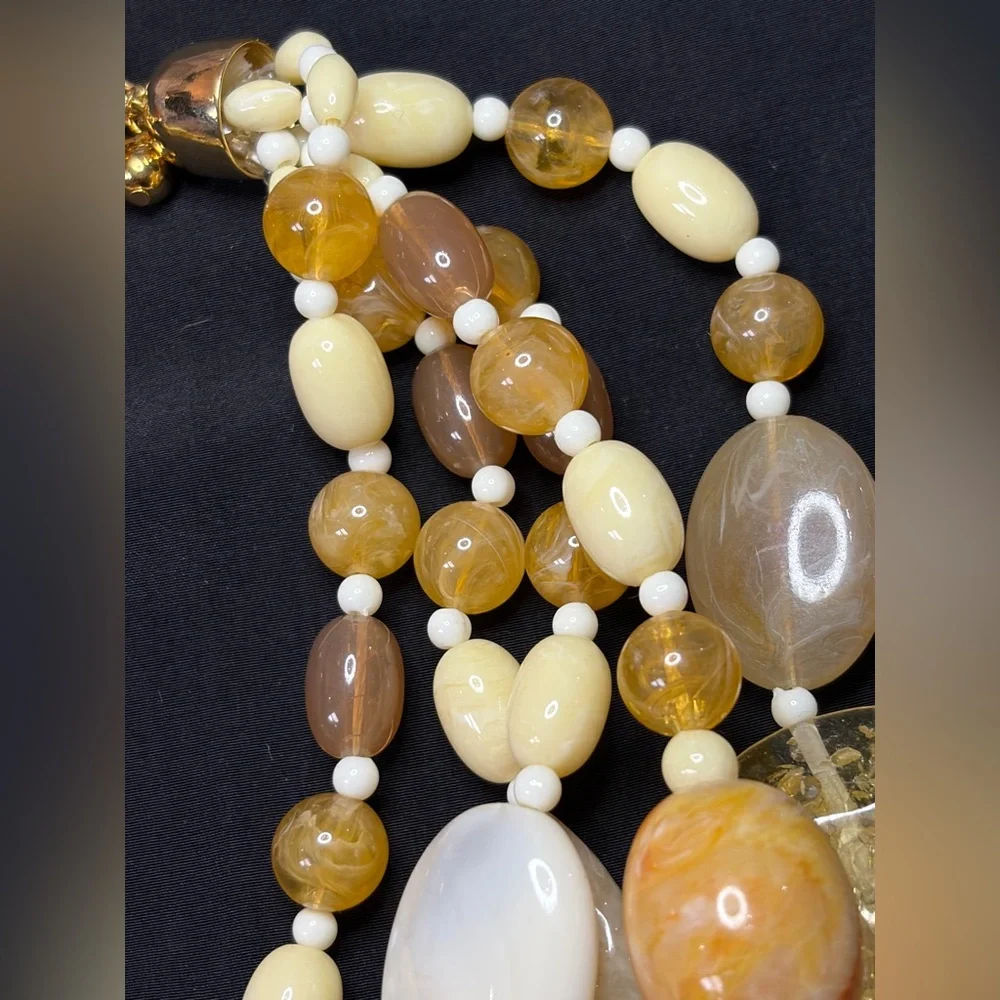Joan Rivers Large Chunky Lucite Necklace 5 Strand Gold Tone Hardware Beaded Vtg